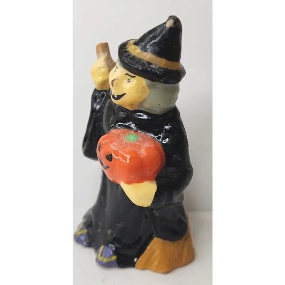 Vintage Creepy Face Witch & Pumpkin Candle 4" SKU H50 - Picture 2 of 8